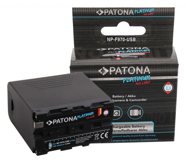 Platinum Battery Sony NP-F970 F960 F950 incl. Powerbank 5V/2A USB Output 10500mAh and Micro USB Input